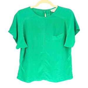 T11 Bethany 100% Silk Blouse Emerald Green Boxy 80s Vintage‎ Minimalist Top